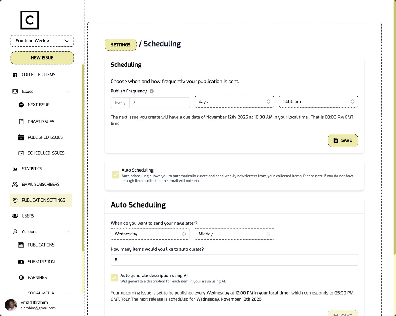 Newsletter scheduling interface with timezone-aware automation