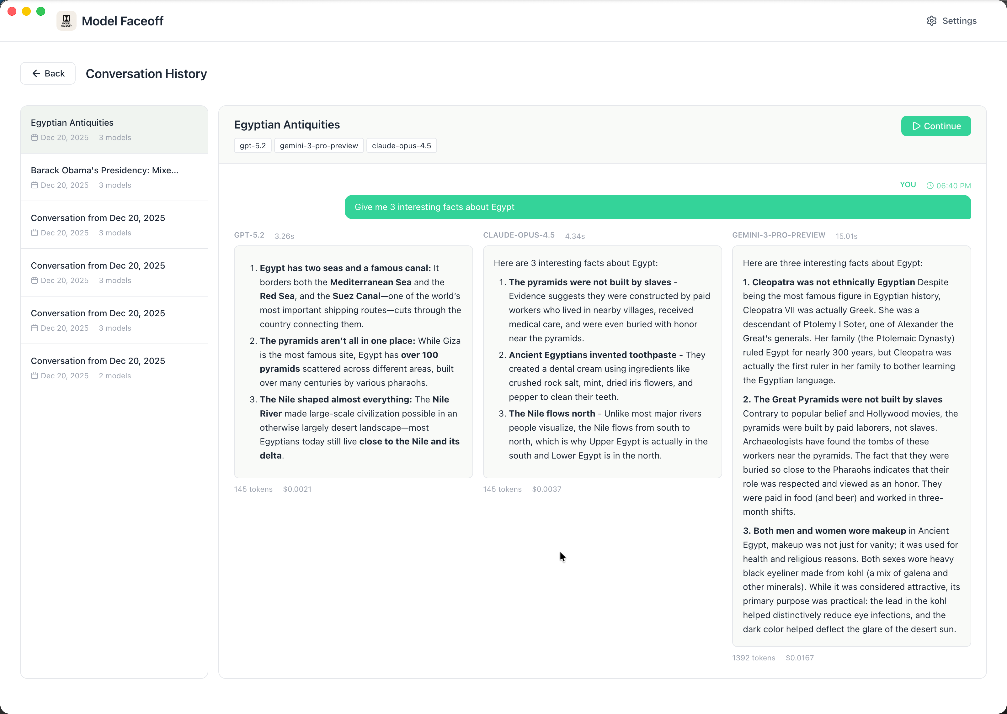 Model Faceoff comparing multiple AI models side-by-side with streaming responses