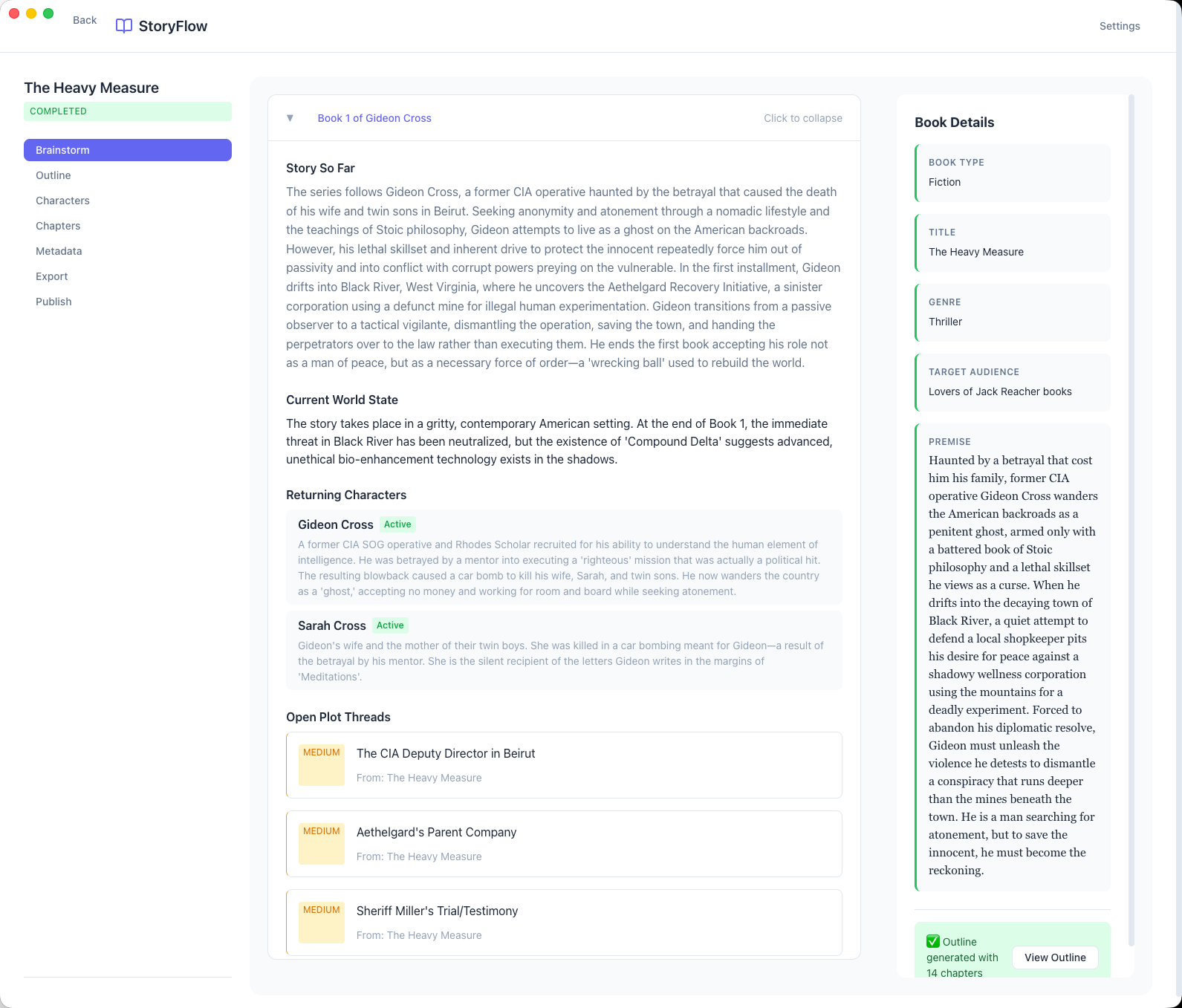 StoryFlow series continuation with returning characters and plot threads