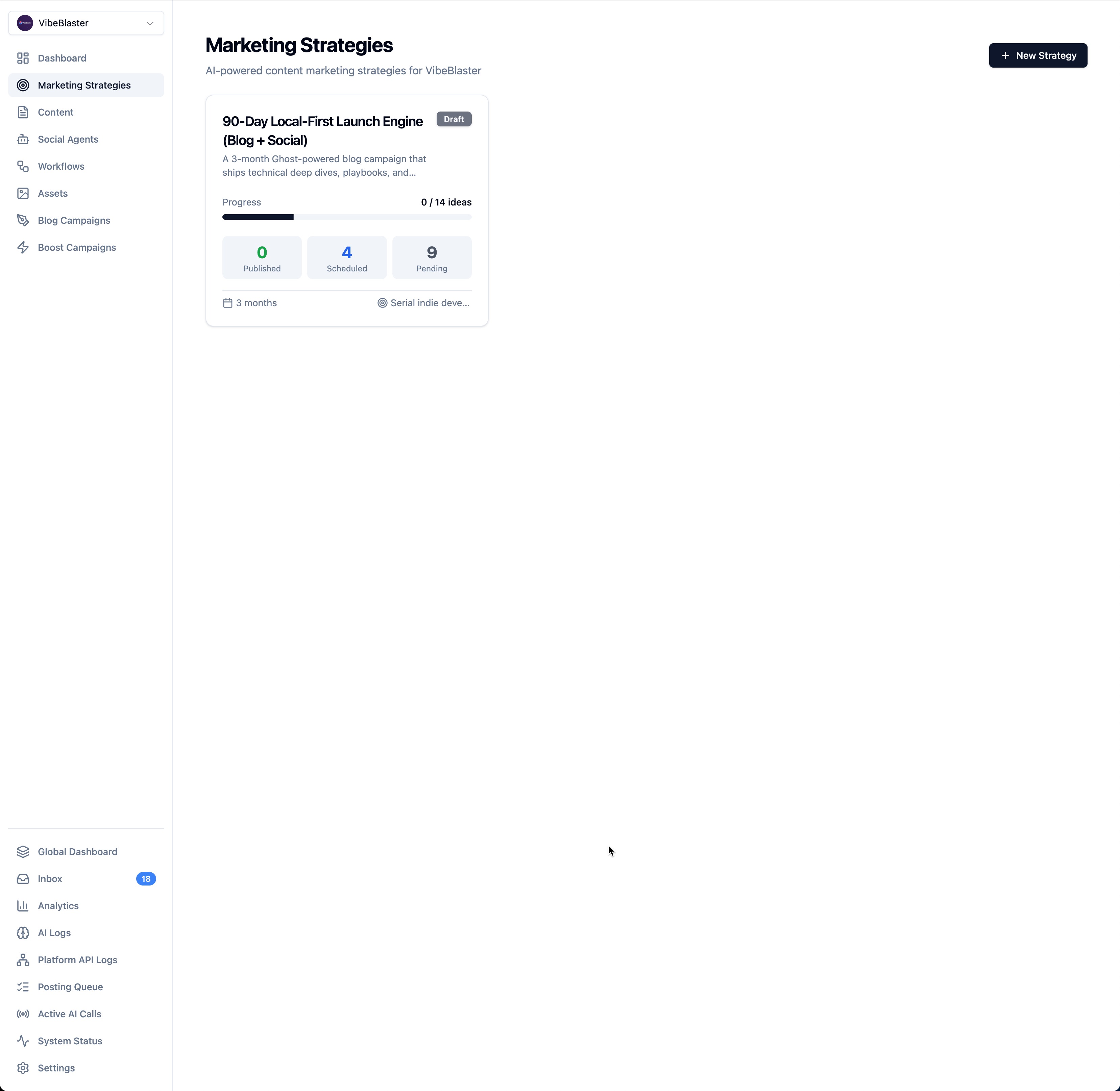 Marketing Strategies view with campaign planning